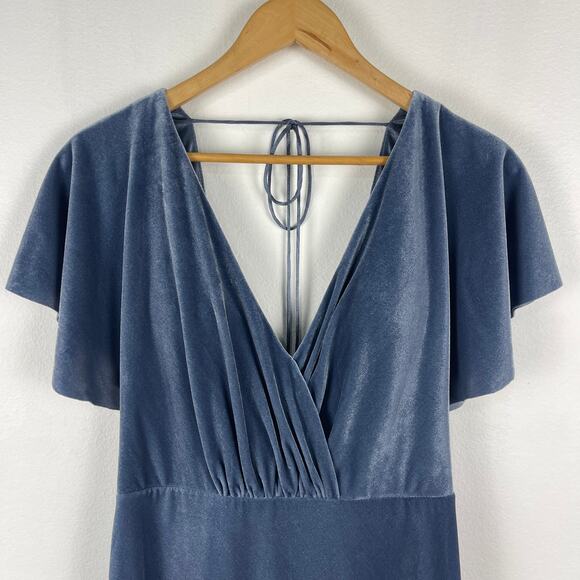 Anthro Jenny Yoo Ellis Light Blue Flutter Sleeve Open Back Velvet Dress Gown 10 - Picture 7 of 14